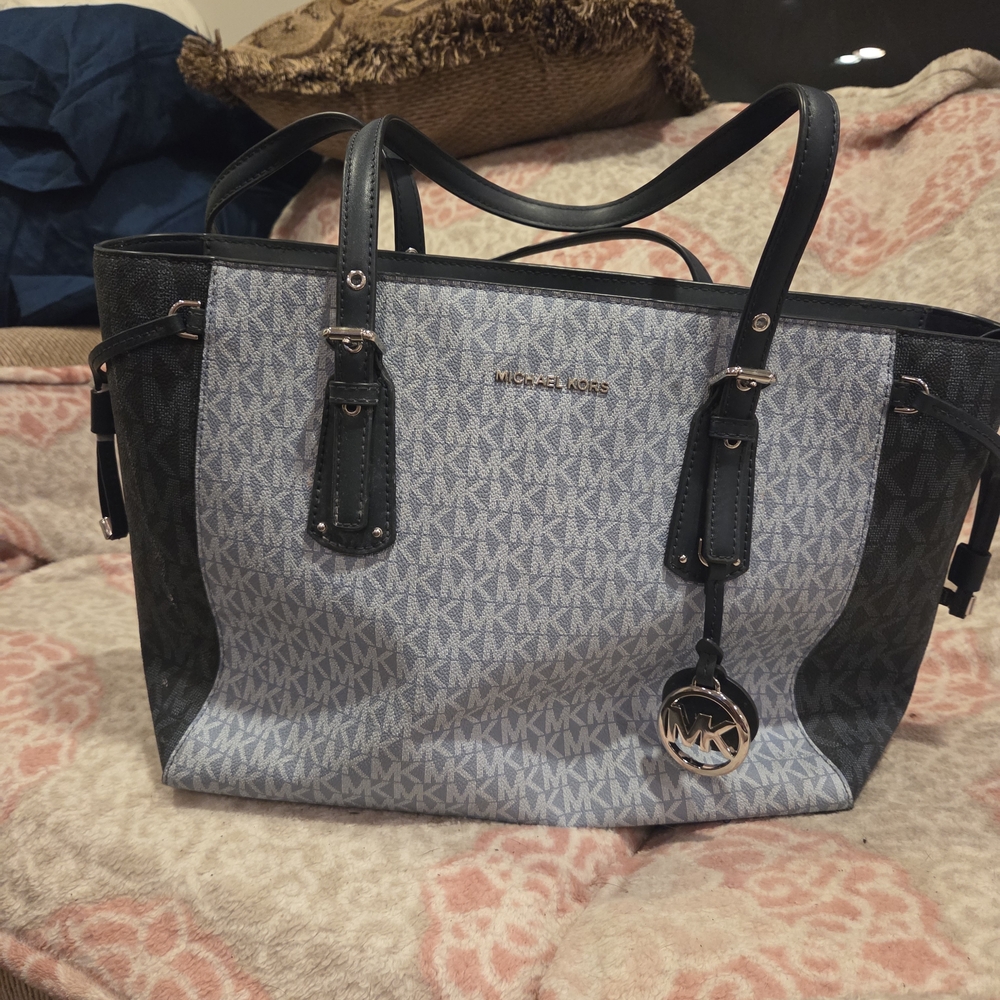 Michael Kors Blue and Black MK Tote